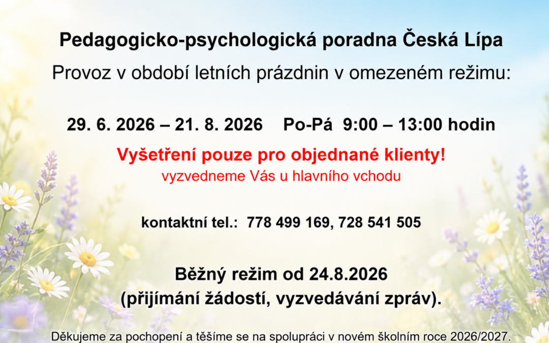 Provoz o letních prázdninách